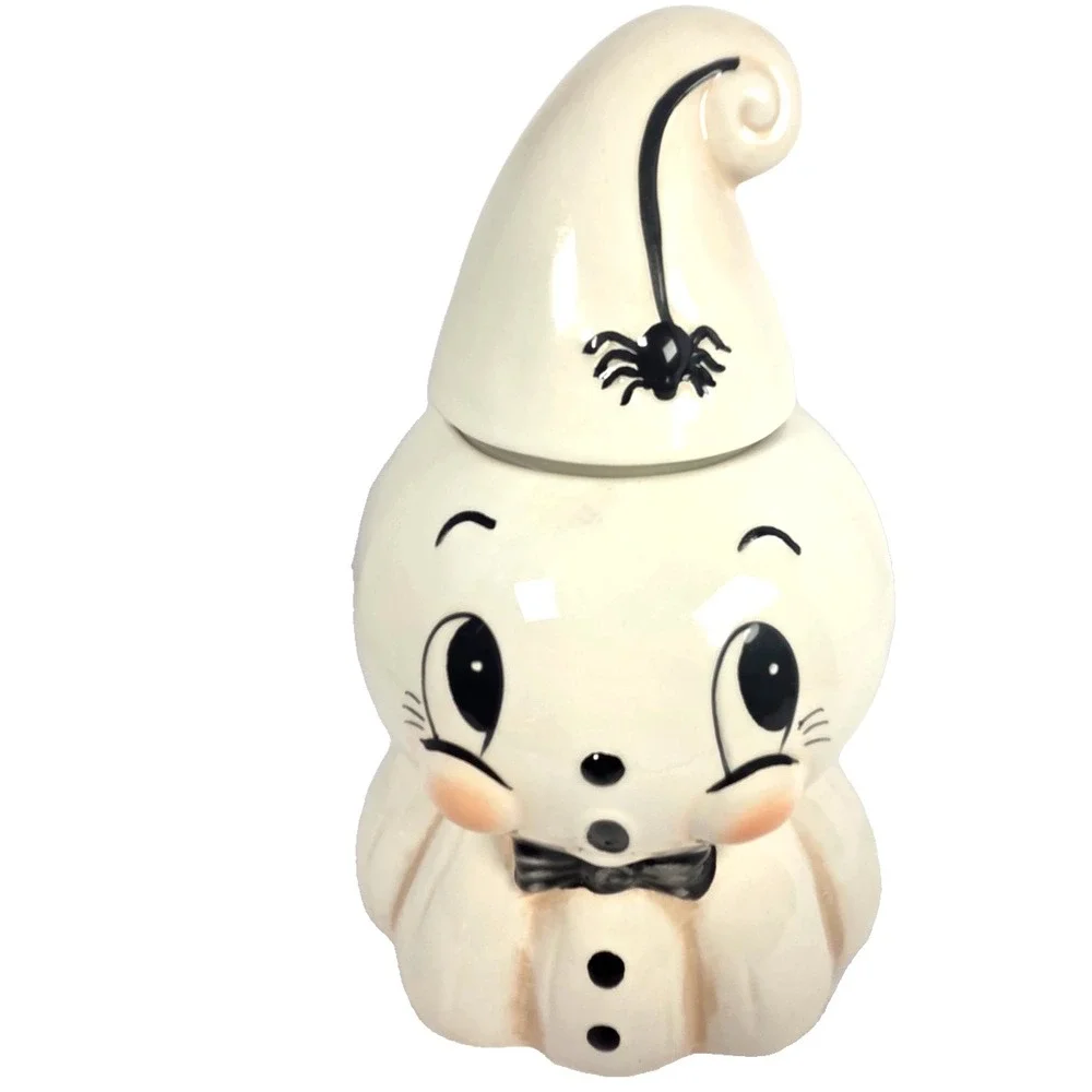 Johanna Parker Ghost Cookie Jar 10.5 Inch Spider Halloween Ceramic Transpac